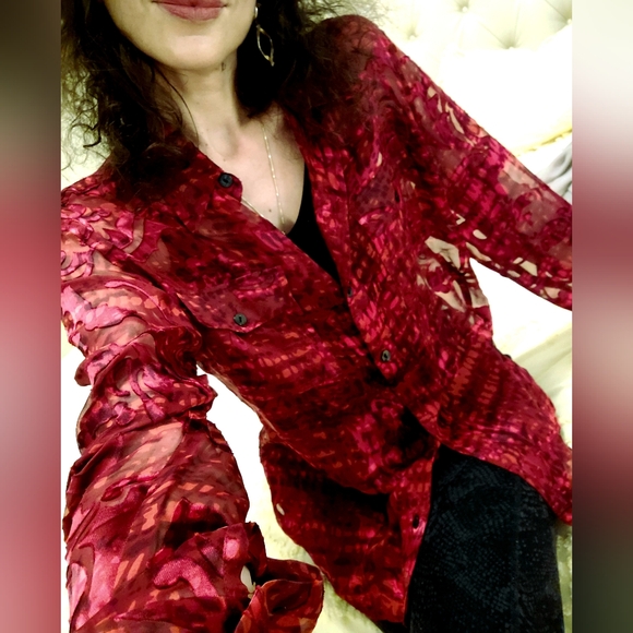 Chico's Tops - NWT Sheer Velvety Silky Red Button-Up Blouse